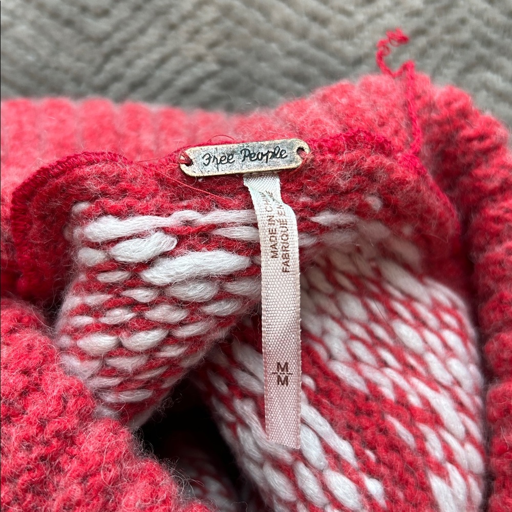 Free People Red Fair Isle Cowl Neck Sweater Women’s M Wool Blend Winter - Picture 2 of 11